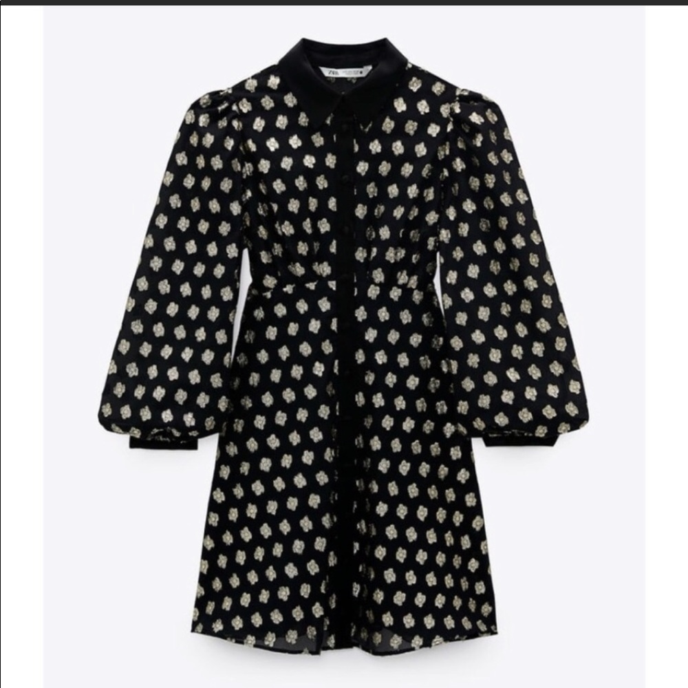 ZARA women's Black/Gold A-Line Mini Dress